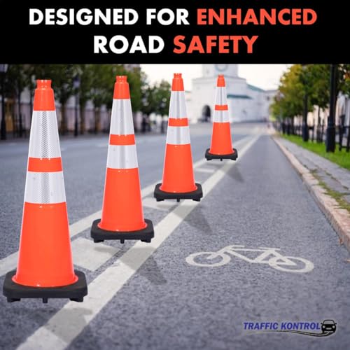 32 Pack 36" Inch Orange Traffic Safety Cones with Dual Reflective Collars - High Visibility Industrial Pylons Traffic Cones for Road, Parking Lots, Driving, Construction - size: 32 Cones