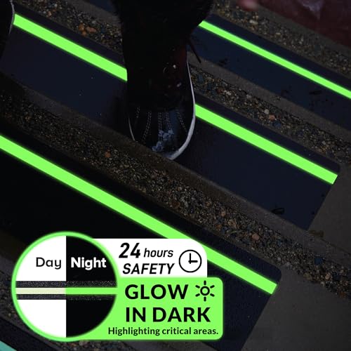 LifeGrip Anti Slip Traction Treads 4"x32" 10-Pack Glow in Dark Green Stripe - color: Glow, size: 4" x 32"