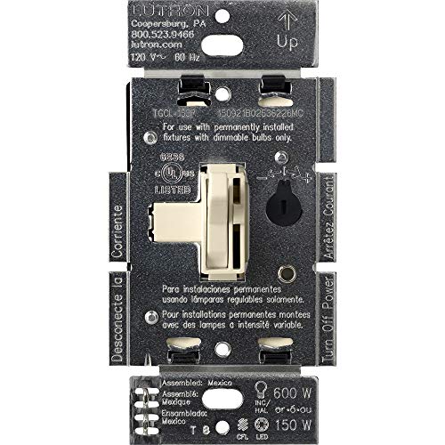 Lutron Toggler LED+ Dimmer Switch for Dimmable LED, Halogen and Incandescent Bulbs, 150 Watt, Single-Pole or 3-Way, TGCL-153PH-AL, Almond - color: Almond, size: 1 Pack