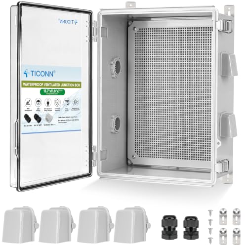 TICONN Outdoor Electrical Box with Ventilation Holes, IP65 Junction Box - color: Transparent Cover, size: 15.7"x11.8"x7.1"