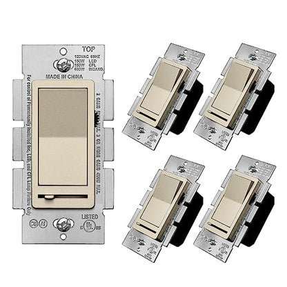 BESTTEN 5PK Matte Champagne Gold Dimmer Light Switch, Single Pole or 3-Way - color: Champagne Gold