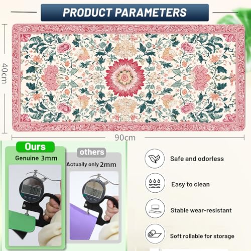 Pink Floral Large Gaming Mouse Pad with Stitched Edges,35.7" X 15.7" Thicken 3mm Extended Computer Office Desk Mat Pad,Gaming Mousepad Protector Non-Slip Rubber Base,Keyboard Mat Pink Desk Accessories - color: Classical Print