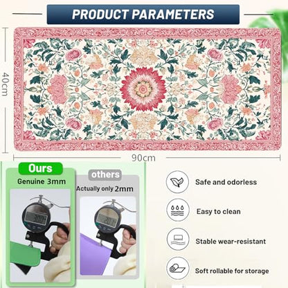 Pink Floral Large Gaming Mouse Pad with Stitched Edges,35.7" X 15.7" Thicken 3mm Extended Computer Office Desk Mat Pad,Gaming Mousepad Protector Non-Slip Rubber Base,Keyboard Mat Pink Desk Accessories - color: Classical Print