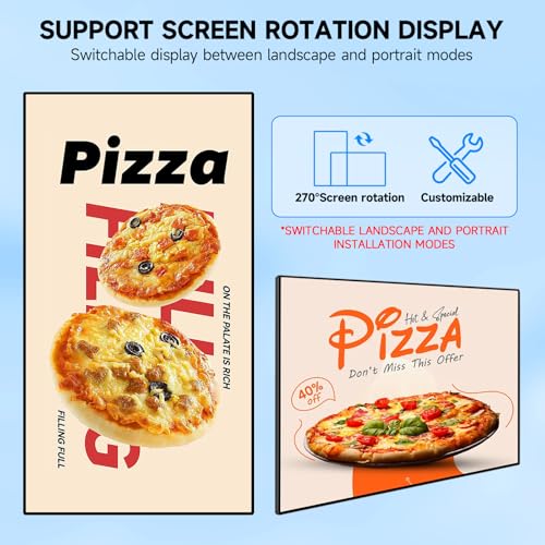 43" 4K Wall Mount Digital Signage Touchscreen Monitor, IPS LCD Commercial Advertising Display with Android OS, HDMI/USB/WiFi Input, with Smart Split Screen, CMS Management & Time Switch