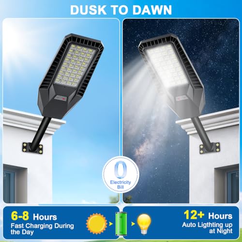 Solar Street Lights Outdoor Waterproof - Upgraed 10000mAh LED Parking Lot Lights Commercial Dusk to Dawn IP66,7000K Bright Solar Security Light with Motion Sensor & Remote for Outside Yard,Road,Street
