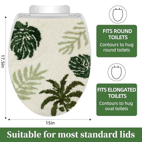 Green turtle leaf bathroom toilet cover, Boho leaf toilet lid, machine washable, suitable for most round, oval and long toilet seats (green) - color: Green