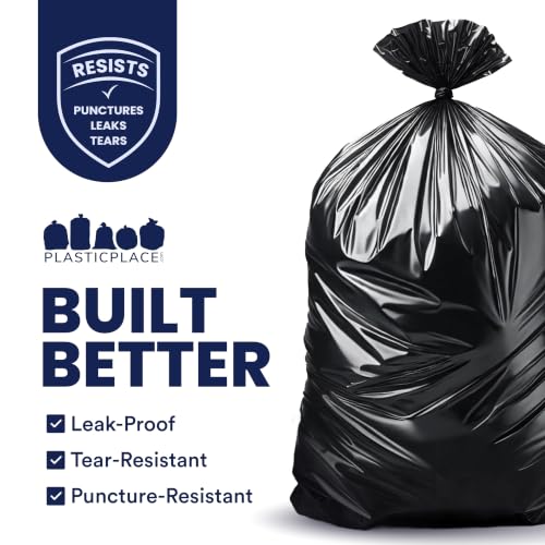 Plasticplace 65 Gallon Trash Bags │ 2.7 Mil │ Black Heavy Duty Garbage Can Liners │ 50” x 48” (25 Count) (W65LDB225A) - size: 25 Count (Pack of 1)