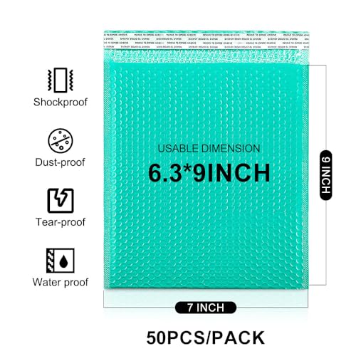 Koja Extra Thick Padded Bubble Mailers, 6x10 in, 50-Pack, Green - color: Green, size: 6 x 10" 50-Pack