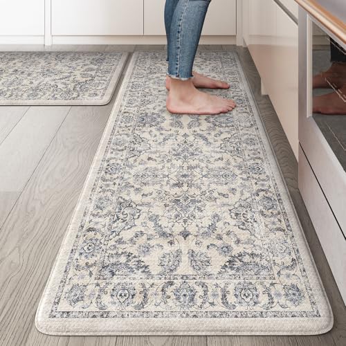 KIMODE Anti Fatigue Mats for Kitchen Floor Comfort Cushioned Rugs Sets of 2 - color: Multi-blue, size: 20"x47"+20"x32"--0.47 inches