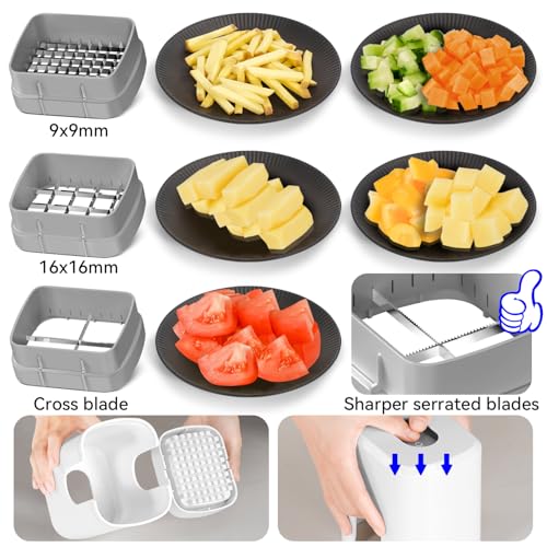 KEOUKE Multifunctional Vegetable Chopper White - 3 Interchangeable Blades Potato French Fry Cutter with Container & Storage Box Food Chopper Dicer for Cucumber, Tomato, Carrot, Onion - color: White, size: Cube