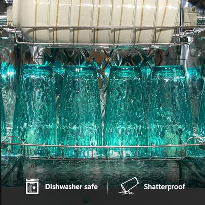 26-Ounce Plastic Tumblers (Set of 6), Reusable Plastic Mugs, BPA-Free Acrylic to Drink Mugs, Shatter Resistant, Textured Interior, Dishwasher Safe (Cyan, 26 Ounce) - color: Cyan, size: 26 Ounce