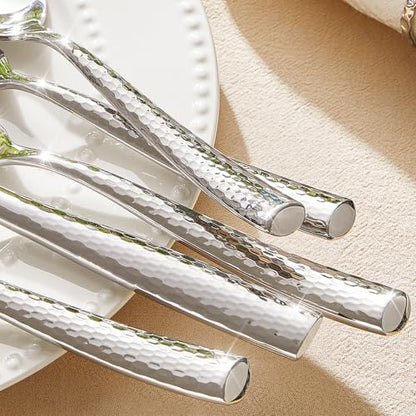 KINGSTONE Hammered Flatware Set, 20-Piece 18/10 Stainless Steel Silverware - size: 20-Piece