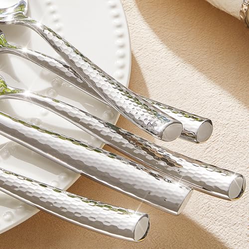 KINGSTONE Hammered Flatware Set, 60-Piece 18/10 Stainless Steel Silverware - size: 60-Piece