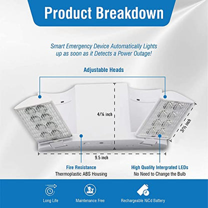 Ciata 6 Pack Black Led Emergency Lights with Battery Backup, for Home Power Failure, Hardwired with Adjustable Heads, Backup Battery, Emergency Lights for Business, Indoor Emergency Lights