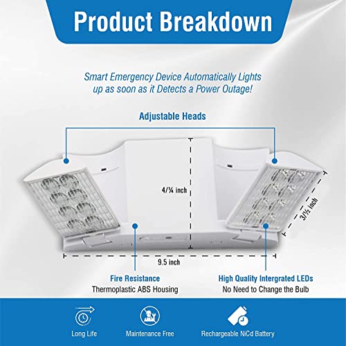 Ciata 6 Pack Black Led Emergency Lights with Battery Backup, for Home Power Failure, Hardwired with Adjustable Heads, Backup Battery, Emergency Lights for Business, Indoor Emergency Lights