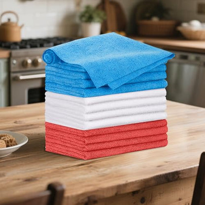 12 Pack Microfiber Cleaning Cloth, Shop Towels Bulk, Microfiber Towels for Cars, Lint Free, Scratch-Free Cleaning Cloths, Cleaning Rags for Housekeeping, 11.5 x 11.5 inch