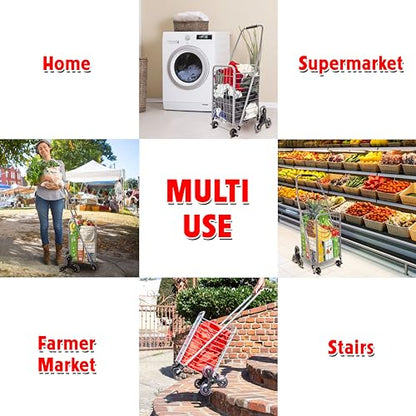 dbest Products Stair Climber Cruiser Cart Sport, Foldable Grocery Cart on Wheels,Multi-Use Collapsible Folding Laundry Basket with Wheels - color: Silver, style: Stair Climber Cruiser Cart Sport
