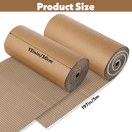 12"x388" Brown Corrugated Cardboard Roll, Single B Flute,2Roll-12"x194"
