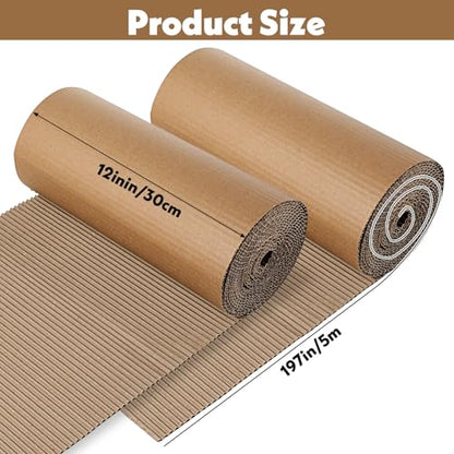 12"x388" Brown Corrugated Cardboard Roll, Single B Flute,2Roll-12"x194"