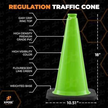 Xpose Safety 18” Lime Green Traffic Cone - 24 Pack - color: Lime, size: 18" 3lb. Cone