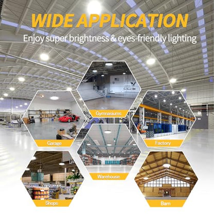 Elaruslux 200W 8 Pack UFO LED High Bay Light with Reflector 28,000lm 5000K LED High Bay Lights AC110-277V 5' Cable with Plug Waterproof UFO Lights for Garage Shop Gym Factory - size: 8 Pack