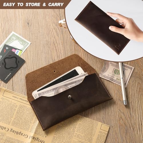 Ringsun Leather Money Cash Envelopes Wallet for Men, Money Bag Pouch Reusable Budget Envelope Wallet, Retro Clutch Wallet, Red Brown - color: Red Brown