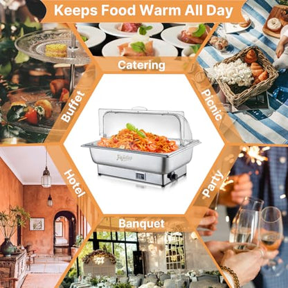 Electric Chafing Dish, 2X4.5QT Half Size Electric Chafing Dish Buffet, Adjustable Temp Roll Top Food Warmer, 600W Chafing Dish Buffet Set for Catering Parties - size: 1/2 Half Size ℃