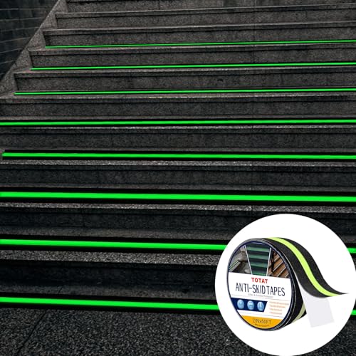 Glow in Dark Anti Slip Tape, 2" x50FT Heavy Duty Waterproof Safety Grip Tape for Stairs, Pool, Bathroom - Black & Glow Stripe Indoor/Outdoor Multi-Purpose Traction Tape - size: 2IN x 50FT