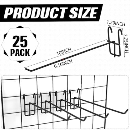 Moxweyeni 25 Pack Grid Wall Hooks, 10 Inch Black Gridwall Hanger - color: Black, size: 10 Inch