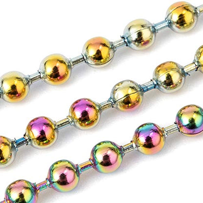 Craftdady 32 Feet Stainless Stee Ball Bead Chains 3mm Multicolor Beaded Chains Soldered with Spool for Bracelet Necklace Earring Jewelry Making - color: Colorful, 3mm