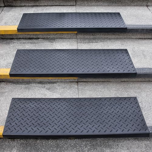 Spurtar Rubber Stair Treads 29.69" x 9.85" 3PCS Outdoor Stair Treads, Black - color: Diamond Black, size: 29.69" x 9.85"-3Pack