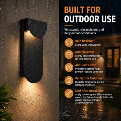 Outdoor Wall Light, Dual Down LED 10W 3000K Hardwired Black Waterproof - color: 11.75''-Black