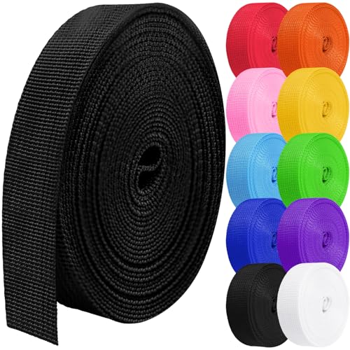 Polypropylene Webbing 1 Inch 1.5 inch 2 inch Nylon Webbing Straps, 5 10 25 50 100 Yards Webbing Strapping - color: Black, size: 1 Inch x 5 Yards