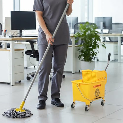 PLASTIC PRINCE Mop Bucket with NEW Reinforced Metal Wringer on Wheels Small 5 Gallon Dual Chamber Industrial Mop Bucket with Reinforced Metal Wringer Separate Dirty Water 20 Quart Yellow