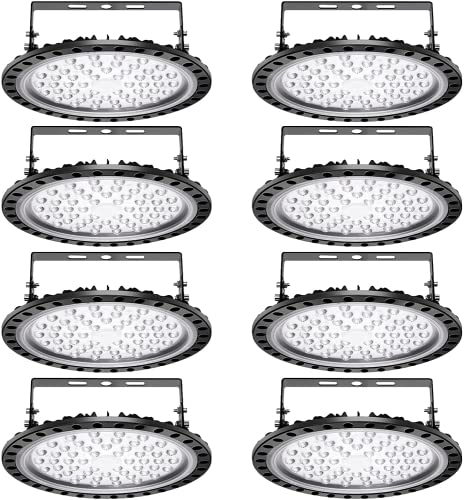 8 Packs 200W UFO LED High Bay Light, 20000LM Commercial Bay Lighting Daylight 6500K, IP65 Waterproof LED Commercial Bay Light, LED Warehouse Light Shop Light Garage Light - color: 8 Packs, size: 200watt