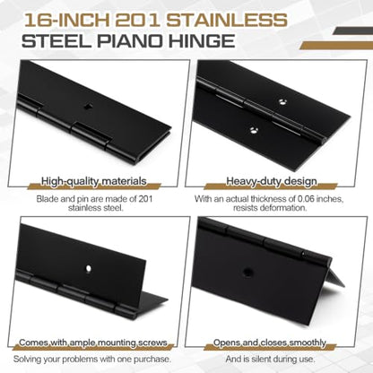 Zonon 4 Pack Heavy Duty Piano Hinge 16'' x 3' Width 0.060'' Thick, Black - color: Black, size: 16''
