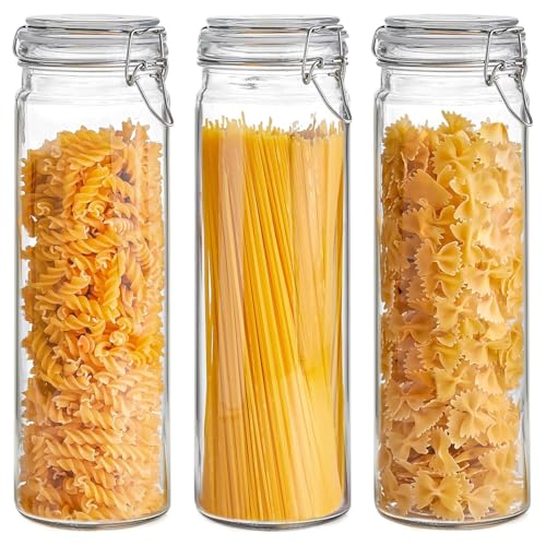 ComSaf Tall Glass Pasta Containers with Airtight Lids 68 oz 3 Pack Canister - size: 68 fl oz x 3 - Tall