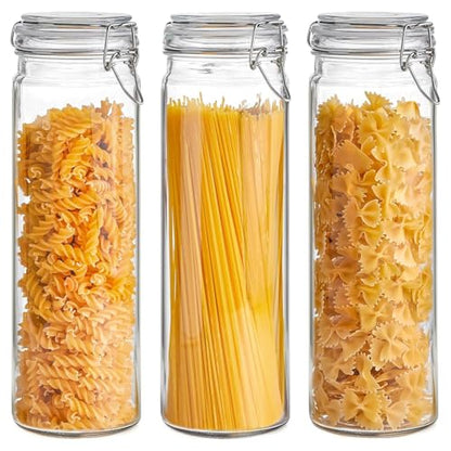 ComSaf Tall Glass Pasta Containers with Airtight Lids 68 oz 3 Pack Canister - size: 68 fl oz x 3 - Tall