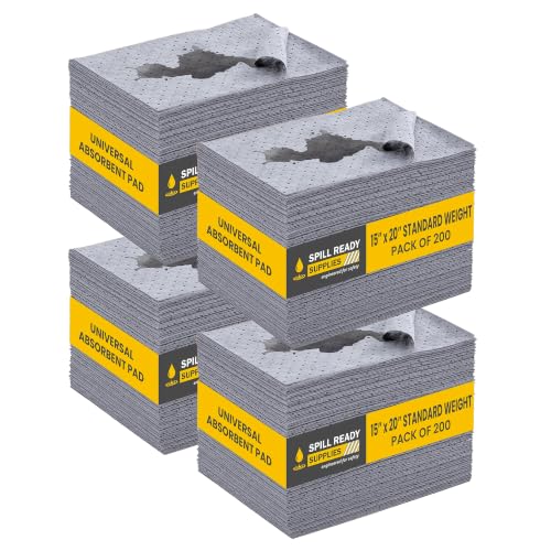 (4 Box of 200 Pads) Universal Absorbent Pads 15" x 20" - Standard Weight Absorbs Up to 24 oz per pad, 2mm Absorbent Mat, Dimpled & Perforated Industrial Sorbent Pads - Gray - color: 200 Pads - Standard weight, size: 4