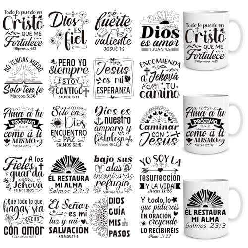 20 Sheets Spanish Bible Christian UV DTF Cup Wrap Transfer Decals - style: Black Spanish Bible
