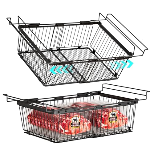 Hanging Freezer Organizer Bins for 5 to 20 Cu.Ft,Leak-Proof Bottom，2Pack - color: Black