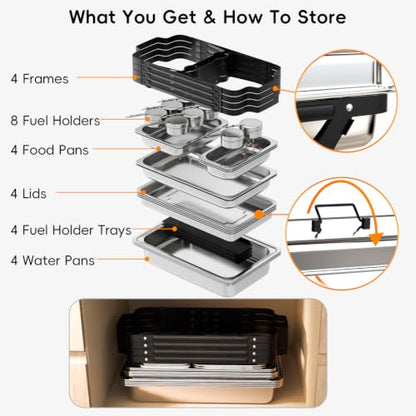 Sifer 11Qt Chafing Dishes for Buffet, No Any Screws, 4 Pack, Black - color: Black