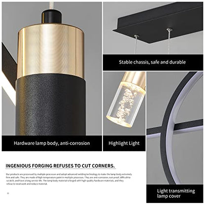 Siittoo 37" Modern LED Pendant Light, Dimmable Linear Chandelier Black - color: Black-2 Rings & 2 Bubble Lights-45W