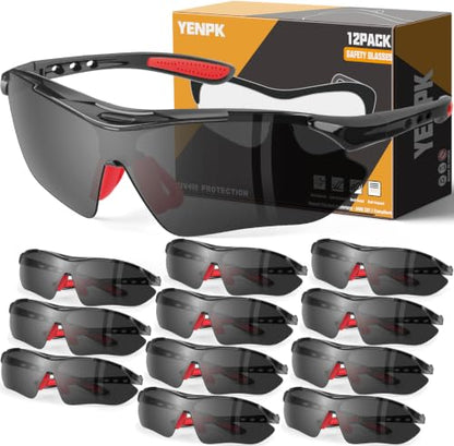 Safety Glasses for Work, ANSI Z87.1 and UV400 Eye Protection Glasses - color: 12pack-gray