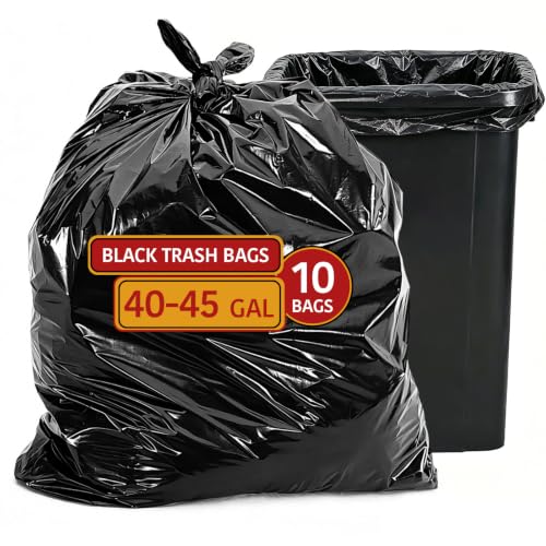 42 Gallon Large Black Trash Bags 33x48in (10 Count) - size: 10 Count (Pack of 1)