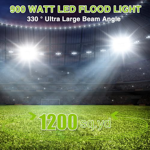 LED Flood Light Outdoor, STASUN 900W 90000lm 6000K Daylight White IP66 Waterproof, Commercial Parking Lot Light,3 Heads for Yard Street Stadium House Floodlight Bright Security Lights for Outdoor Area - color: 1 Pack, size: 900 Watt