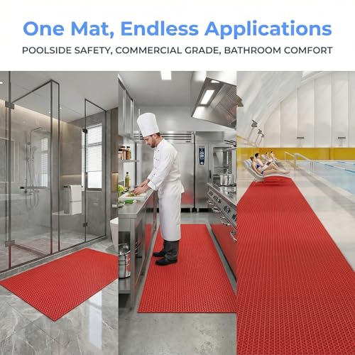 Drainage Non Slip Flooring Mats Swimming Pool Bathroom Anti-Fatigue Rubber Matting 3x10 Ft Heavy Duty Commercial Anti Slip Floor Mats for Garage Restaurant Sauna SPA,Red,0.9×3M - color: Red
