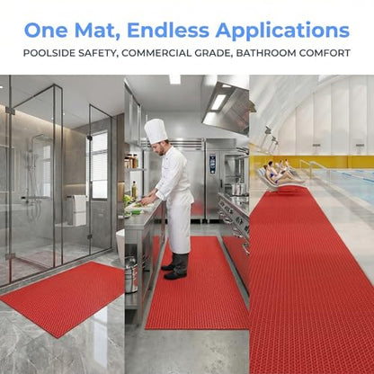 Drainage Non Slip Flooring Mats Swimming Pool Bathroom Anti-Fatigue Rubber Matting 3x10 Ft Heavy Duty Commercial Anti Slip Floor Mats for Garage Restaurant Sauna SPA,Red,0.9×3M - color: Red