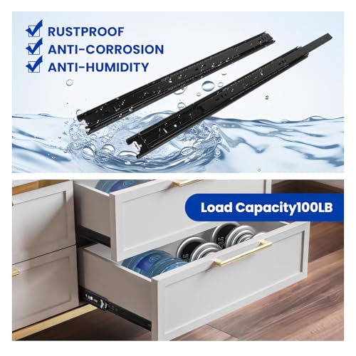LONTAN 1 Pair Black Side Mount Drawer Slides 14 Inch Heavy Duty Rails - color: Black, size: 14 Inch - Drawer Slide