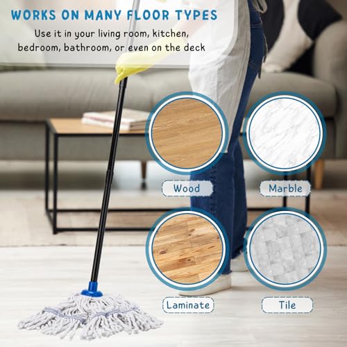 Mops for Indoor Floor Cleaning, Small Cotton String Mop with 51'' Handle - size: 51in